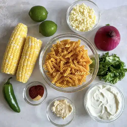 Ingredients for Making Elote Pasta Salad